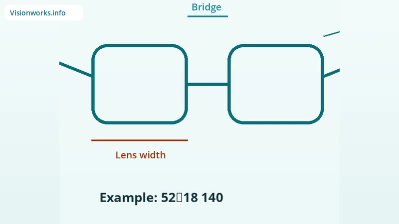 Educational eyeglasses graphic about frame size